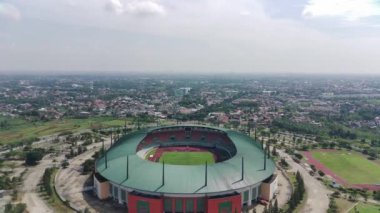 Bogor, Indonesia. October 16 2022. aerial view of Pakansari stadium on a sunny day located in Bogor, Indonesia.