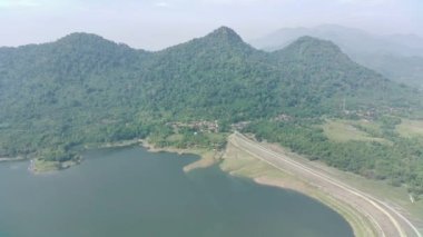 4K footage aerial view of Waduk Jatiluhur in the morning.