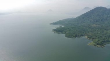 4K footage aerial view of Waduk Jatiluhur in the morning.