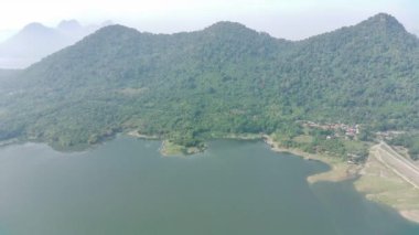 4K footage aerial view of Waduk Jatiluhur in the morning.