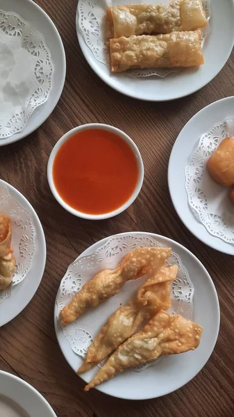 Pangsit Pangsit Goreng Delicious Pangsit Ayam Goreng Chicken Fried Dumpling — Stock Photo, Image