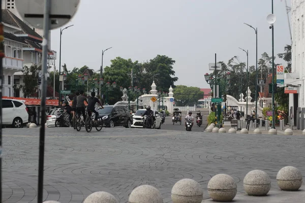 Yogyakarta Indonésia Março 2023 Lotado Ponto Intersecção Yogyakarta Indonésia — Fotografia de Stock
