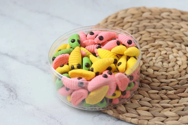 caterpillar cake with various colors. presented during Hari Raya or Eid Al Fitr holiday in Indonesia.