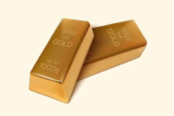 Két Aranyrúd Elszigetelt Háttérrel 1000Gm Vagy 1Kg Arany Ingot Render — Stock Vector