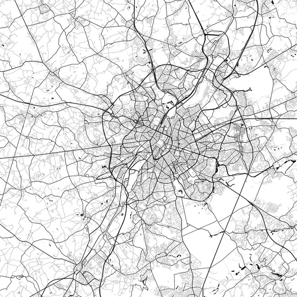 ブリュッセル市モノクロームブラックとホワイトミニマリストストリートロード審美的な装飾マップ — ストック写真