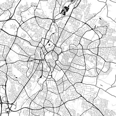 Leicester İngiltere Tek Krom Siyah ve Beyaz Minimalist Sokak Estetik Dekorasyon Haritası