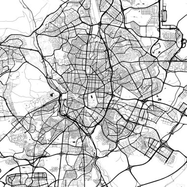 Madrid İspanya Tek Krom Siyah ve Beyaz Minimalist Sokak Estetik Dekorasyon Haritası
