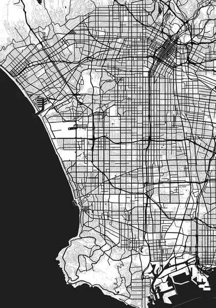 ロサンゼルスカリフォルニアアメリカ合衆国シティモノクロームブラック ホワイトミニマリストストリートロード審美的な装飾マップ — ストック写真