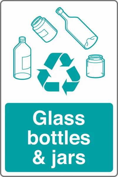 Reciclaje Gestión Residuos Papelera Etiqueta Engomada Signo Botellas Vidrio Frascos — Archivo Imágenes Vectoriales