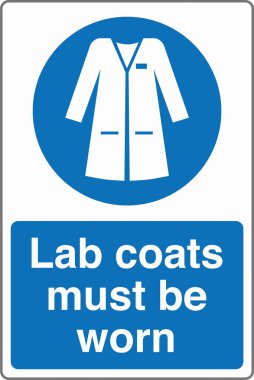 Safety Mandatory Sign Marking Label Standards Lab coats must be worn in this area clipart