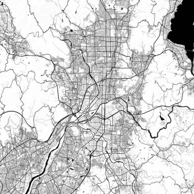 Kyoto, Japonya Tek Krom Siyah ve Beyaz Minimalist Sokak Yolu Estetik Dekorasyon Haritası