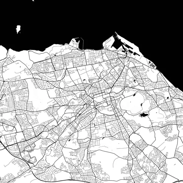 Edinburgh, Birleşik Krallık Tek Renkli Siyah ve Beyaz Minimalist Sokak Yolu Estetik Dekorasyon Haritası