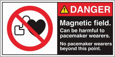 ANSI Z535 Safety Sign Marking Label Symbol Pictogram Standards Danger Magnetic field can be harmful to pacemaker wearers No pacemaker wearers beyond this point with text landscape black 02 clipart