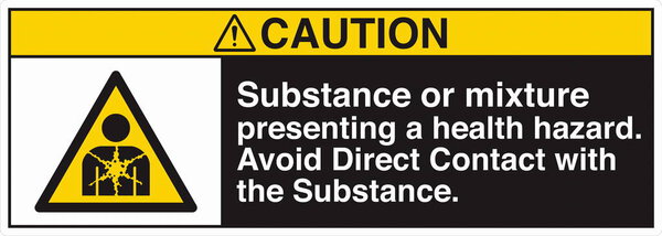 ANSI Z535 Safety Sign Marking Label Symbol Pictogram Standards Caution Substance or mixture presenting a health hazard avoid direct contact with the substance with text landscape black 03