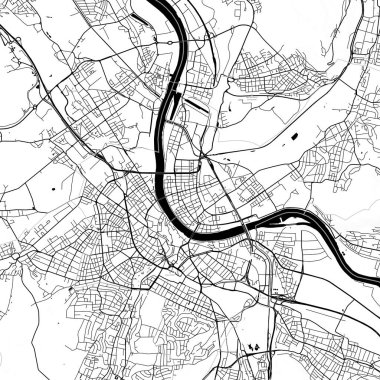 Şehir Tek Renkli Siyah ve Beyaz Minimalist Sokak Yolu Estetik Dekorasyon Haritası