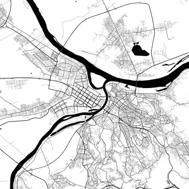 Şehir Tek Renkli Siyah ve Beyaz Minimalist Sokak Yolu Estetik Dekorasyon Haritası
