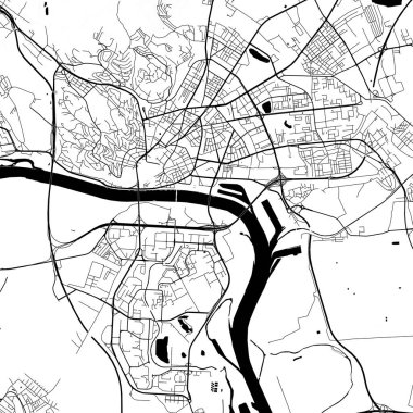 Şehir Tek Renkli Siyah ve Beyaz Minimalist Sokak Yolu Estetik Dekorasyon Haritası