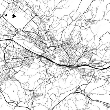 Şehir Tek Renkli Siyah ve Beyaz Minimalist Sokak Yolu Estetik Dekorasyon Haritası
