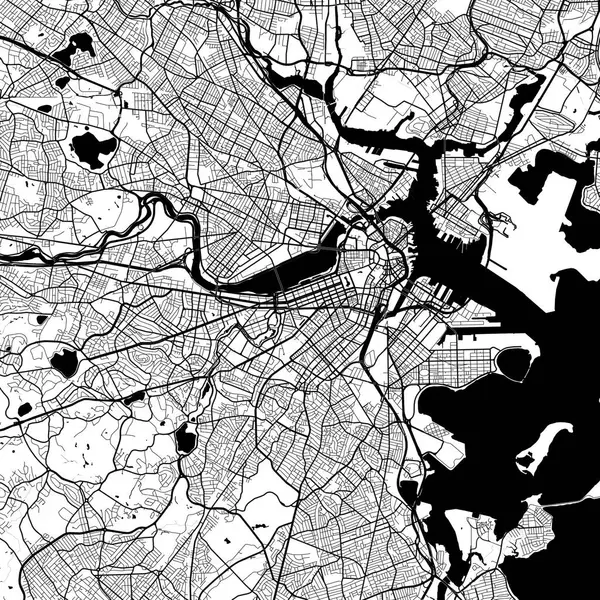 Şehir Tek Renkli Siyah ve Beyaz Minimalist Sokak Yolu Estetik Dekorasyon Haritası