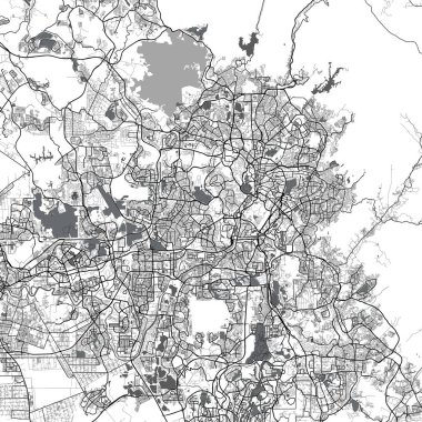 Şehir Tek Renkli Siyah ve Beyaz Minimalist Sokak Yolu Estetik Dekorasyon Haritası