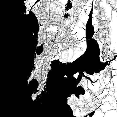 Şehir Tek Renkli Siyah ve Beyaz Minimalist Sokak Yolu Estetik Dekorasyon Haritası