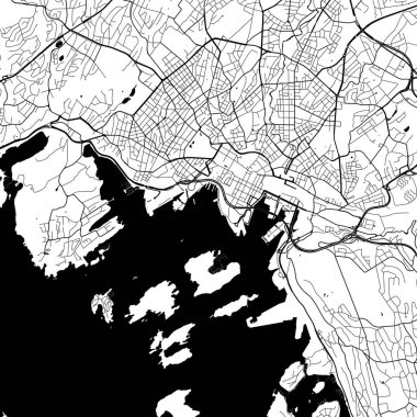 Şehir Tek Renkli Siyah ve Beyaz Minimalist Sokak Yolu Estetik Dekorasyon Haritası