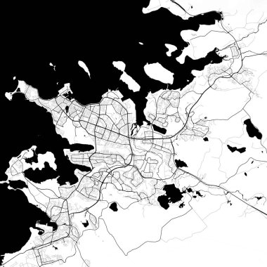 Şehir Tek Renkli Siyah ve Beyaz Minimalist Sokak Yolu Estetik Dekorasyon Haritası