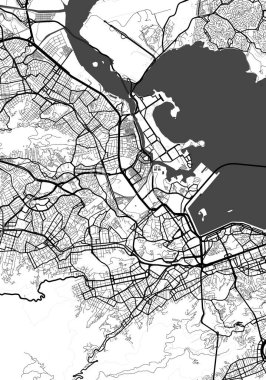 Şehir Tek Renkli Siyah ve Beyaz Minimalist Sokak Yolu Estetik Dekorasyon Haritası