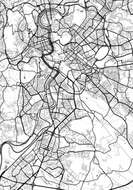 Şehir Tek Renkli Siyah ve Beyaz Minimalist Sokak Yolu Estetik Dekorasyon Haritası