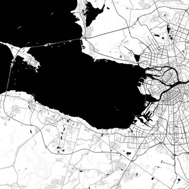 Şehir Tek Renkli Siyah ve Beyaz Minimalist Sokak Yolu Estetik Dekorasyon Haritası