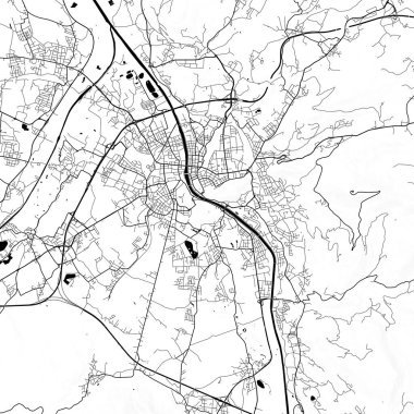 Şehir Tek Renkli Siyah ve Beyaz Minimalist Sokak Yolu Estetik Dekorasyon Haritası