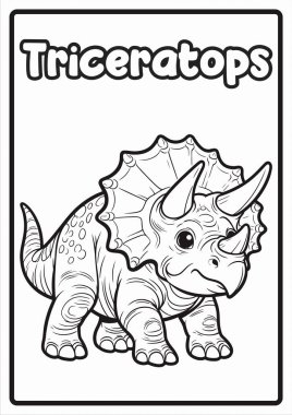 Çocukların Eğitimsel Eğlence ve Kolay Tasarımlı Dinozorlar İçin Yazdırılabilir Sevimli Hayvan Boyama Sayfaları Triceratops