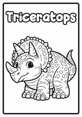 Çocukların Eğitimsel Eğlence ve Kolay Tasarımlı Dinozorlar İçin Yazdırılabilir Sevimli Hayvan Boyama Sayfaları Triceratops