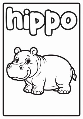 Çocukların Eğitimsel Eğlence ve Kolay Tasarımları için Yazdırılabilir Sevimli Hayvan Boyama Sayfaları Hippo