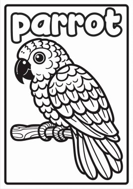 Çocukların Eğitimsel Eğlence ve Kolay Tasarımlı Papağan Kuşları için Yazdırılabilir Sevimli Hayvan Boyama Sayfaları