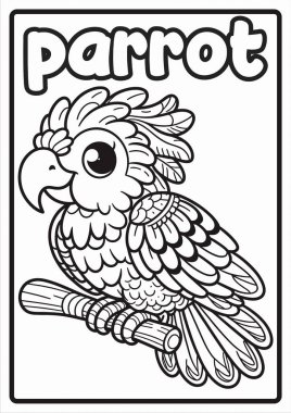 Çocukların Eğitimsel Eğlence ve Kolay Tasarımlı Papağan Kuşları için Yazdırılabilir Sevimli Hayvan Boyama Sayfaları