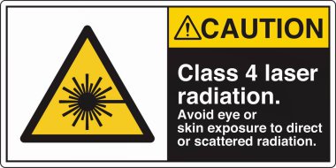 Lazer Tehlike, lazer radyasyona maruz kalma uyarısı için standart bir resim ve işaret etiketi içeriyor. Göz ve cilt için risk göstererek güvenliği sağlar, gerekli önlemleri gerektirir..
