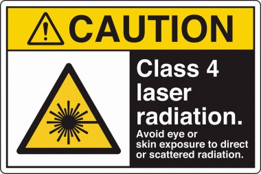 Lazer Tehlike, lazer radyasyona maruz kalma uyarısı için standart bir resim ve işaret etiketi içeriyor. Göz ve cilt için risk göstererek güvenliği sağlar, gerekli önlemleri gerektirir..