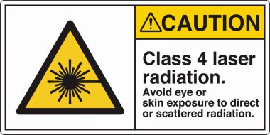 Lazer Tehlike, lazer radyasyona maruz kalma uyarısı için standart bir resim ve işaret etiketi içeriyor. Göz ve cilt için risk göstererek güvenliği sağlar, gerekli önlemleri gerektirir..