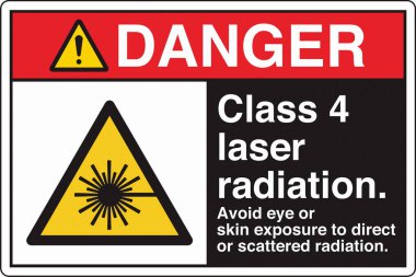 Lazer Tehlike, lazer radyasyona maruz kalma uyarısı için standart bir resim ve işaret etiketi içeriyor. Göz ve cilt için risk göstererek güvenliği sağlar, gerekli önlemleri gerektirir..