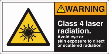 Lazer Tehlike, lazer radyasyona maruz kalma uyarısı için standart bir resim ve işaret etiketi içeriyor. Göz ve cilt için risk göstererek güvenliği sağlar, gerekli önlemleri gerektirir..