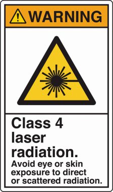 Lazer Tehlike, lazer radyasyona maruz kalma uyarısı için standart bir resim ve işaret etiketi içeriyor. Göz ve cilt için risk göstererek güvenliği sağlar, gerekli önlemleri gerektirir..