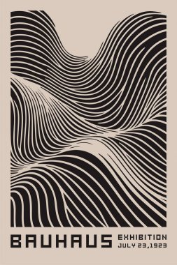 Bauhaus dalga deseni siyah ve beyaz tek renkli geometrik, akışkan ve Bauhaus tasarım ilkelerinden esinlenerek soyut eğri çizgilere sahiptir. Modern, minimalist ve sanatsal kompozisyonlar için mükemmel..