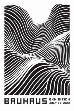 Bauhaus dalga deseni siyah ve beyaz tek renkli geometrik, akışkan ve Bauhaus tasarım ilkelerinden esinlenerek soyut eğri çizgilere sahiptir. Modern, minimalist ve sanatsal kompozisyonlar için mükemmel..