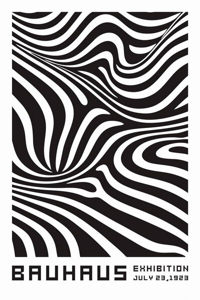 A Bauhaus wave pattern in monochrome black and white features geometric, fluid, and abstract curved lines inspired by Bauhaus design principles. Perfect for modern, minimalistic, and artistic compositions.