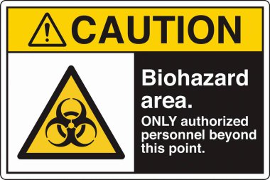 Güvenlik İşareti: Dikkat Biyolojik Tehlike Alanı 'nda standart bir sembol ve biyolojik tehlike uyarısı var. Zararlı patojenlere veya biyolojik zararlı maddelere maruz kalma potansiyelini göstererek güvenliği sağlar..