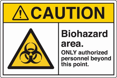 Güvenlik İşareti: Dikkat Biyolojik Tehlike Alanı 'nda standart bir sembol ve biyolojik tehlike uyarısı var. Zararlı patojenlere veya biyolojik zararlı maddelere maruz kalma potansiyelini göstererek güvenliği sağlar..