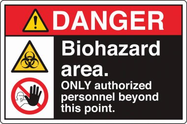 Güvenlik İşareti: Dikkat Biyolojik Tehlike Alanı 'nda standart bir sembol ve biyolojik tehlike uyarısı var. Zararlı patojenlere veya biyolojik zararlı maddelere maruz kalma potansiyelini göstererek güvenliği sağlar..