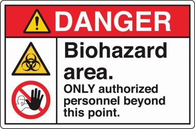 Güvenlik İşareti: Dikkat Biyolojik Tehlike Alanı 'nda standart bir sembol ve biyolojik tehlike uyarısı var. Zararlı patojenlere veya biyolojik zararlı maddelere maruz kalma potansiyelini göstererek güvenliği sağlar..