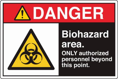 Güvenlik İşareti: Dikkat Biyolojik Tehlike Alanı 'nda standart bir sembol ve biyolojik tehlike uyarısı var. Zararlı patojenlere veya biyolojik zararlı maddelere maruz kalma potansiyelini göstererek güvenliği sağlar..